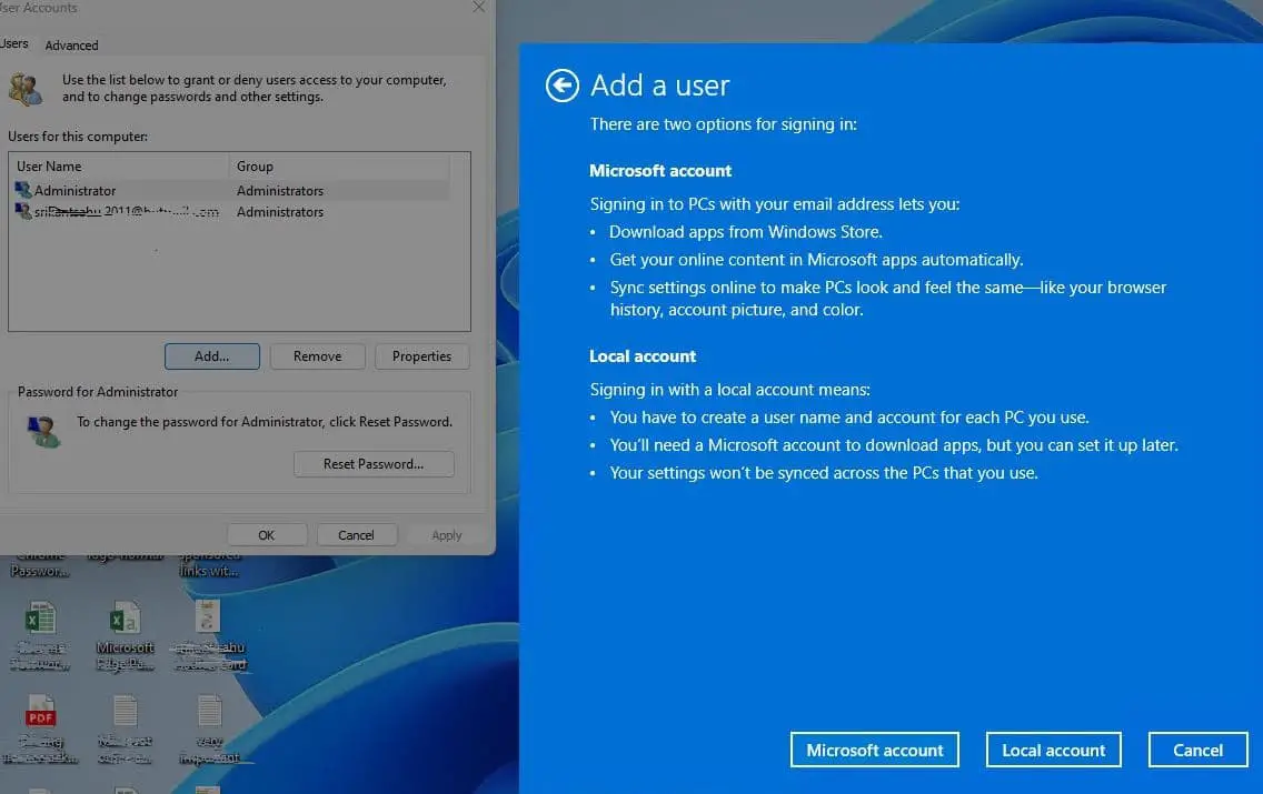 Add local account windows 10