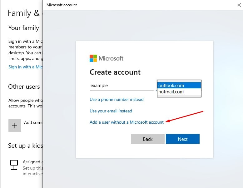 Add user without Microsoft account