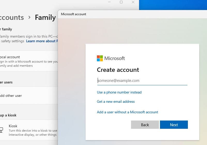 Add user without Microsoft account