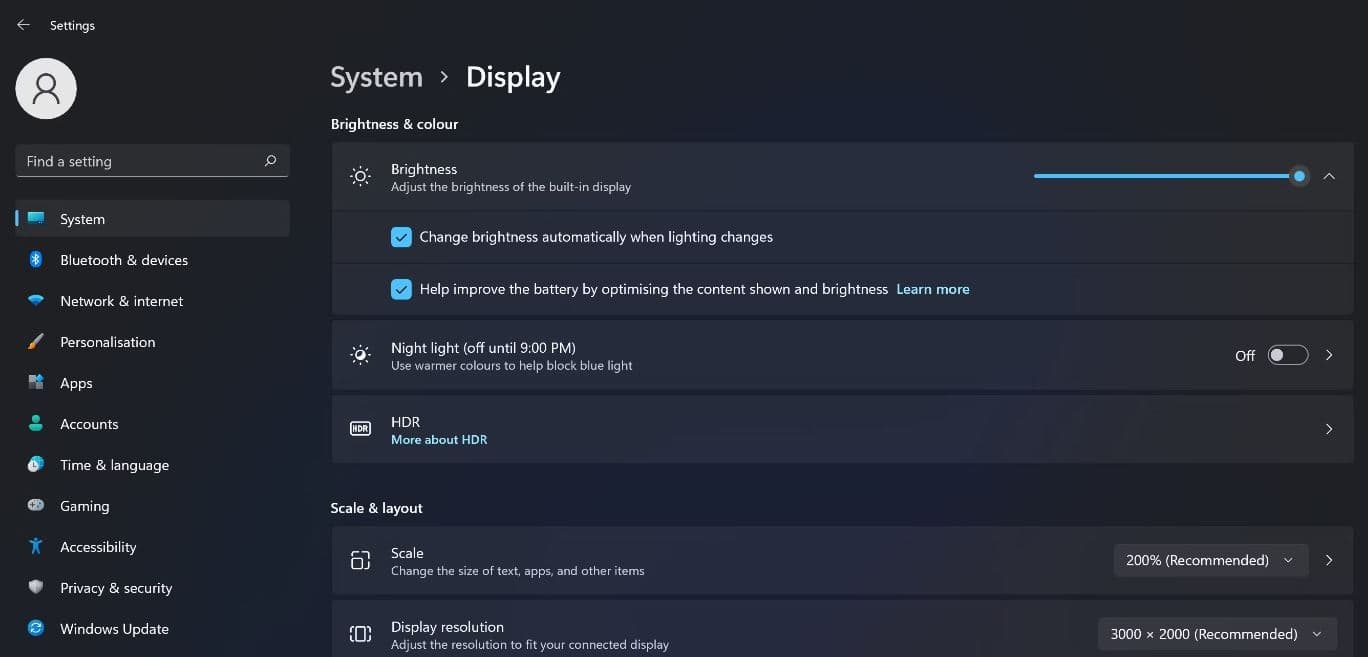 Adjust Brightness on Windows Settings