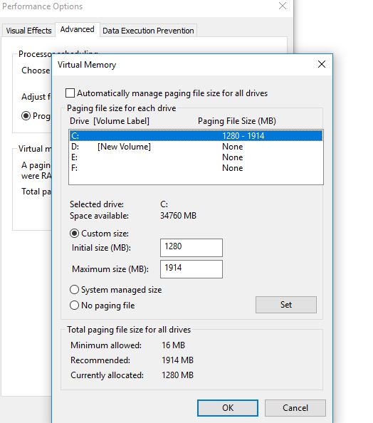 Adjust your virtual memory settings