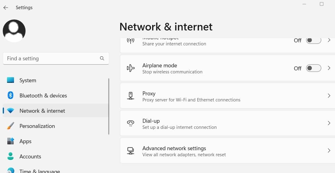 Advanced network settings