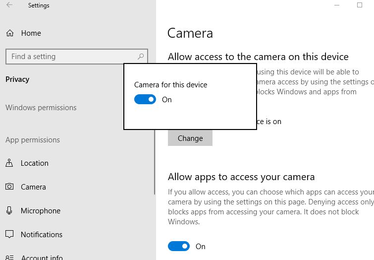 Allow access to camera