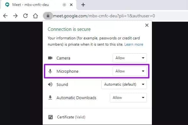 Allow access to microphone on your browser