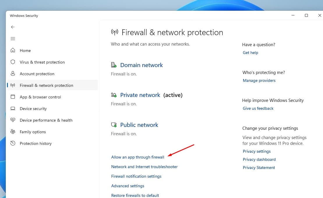 Allow an app through firewall