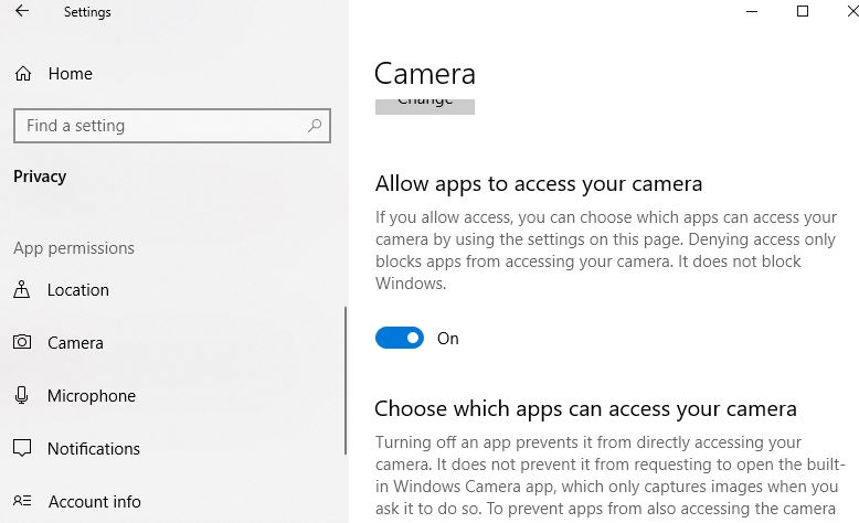 Allow apps to access your camera