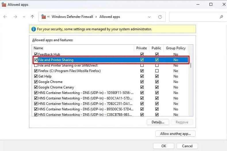 Allow printer over firewall