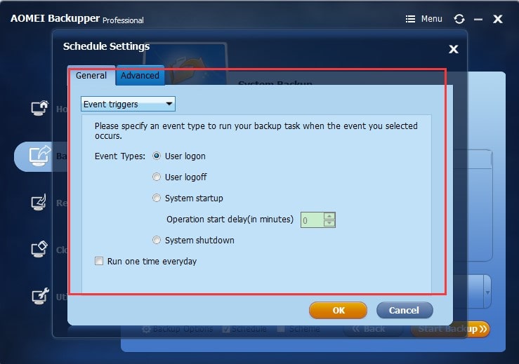 Aomei Backupper pro Schedule Settings