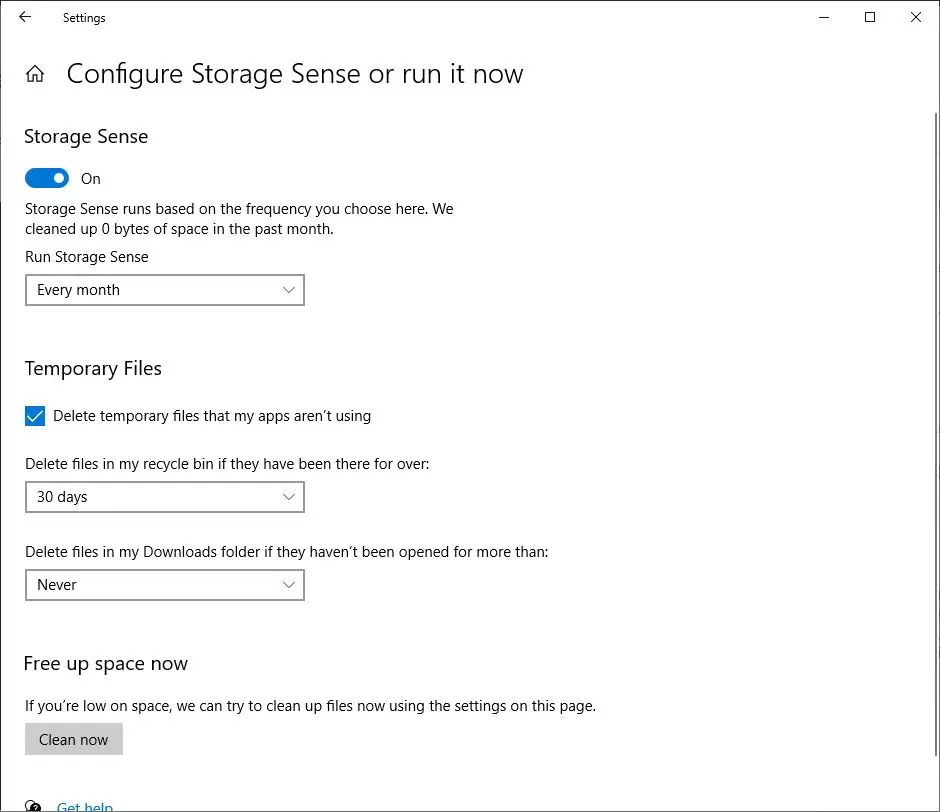 Automatically Delete Temp Files in Windows 10