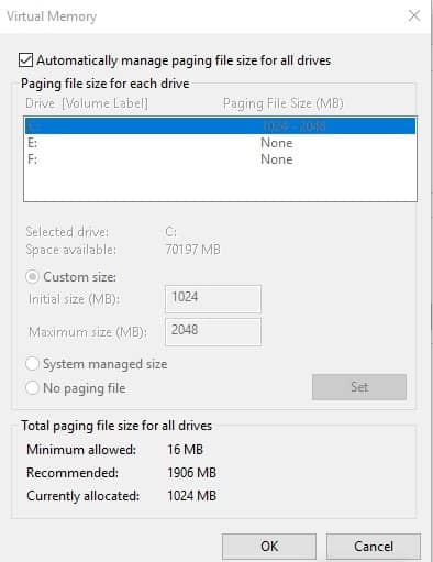 Automatically manage paging file size