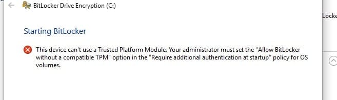 bitlocker TPM error