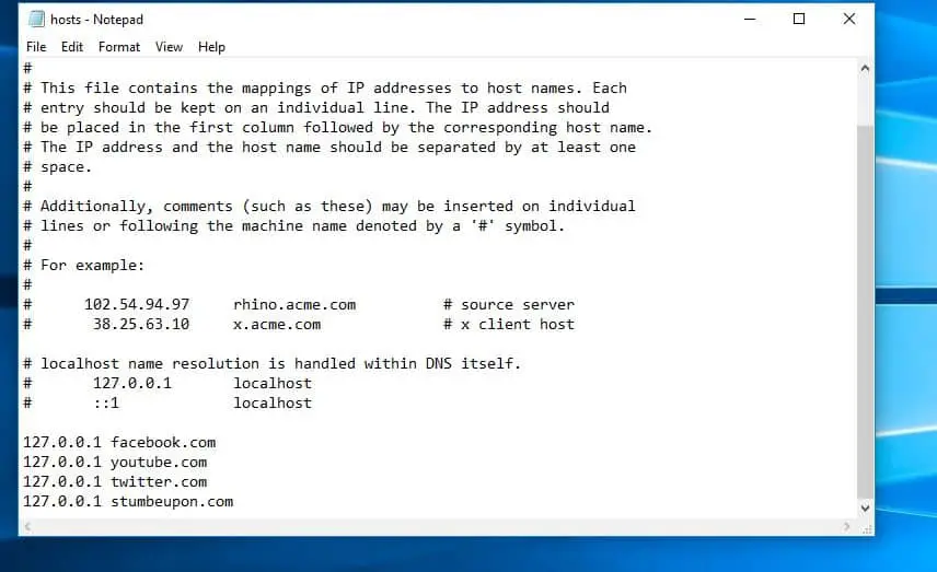 block websites using host file windows 10