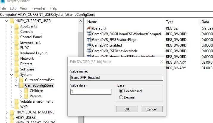 change GameDVR Enabled value