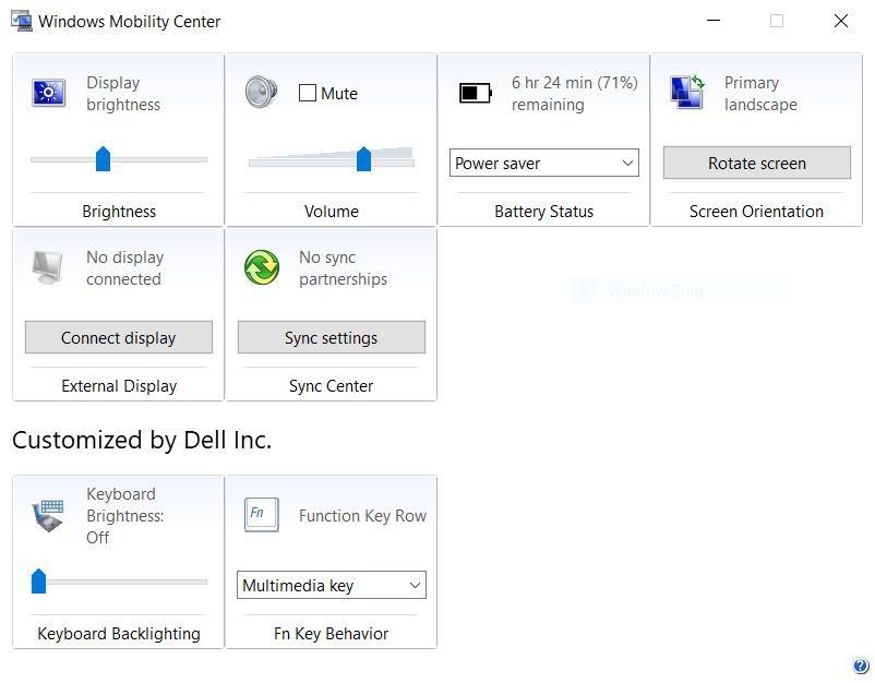 Change settings on Mobility Center