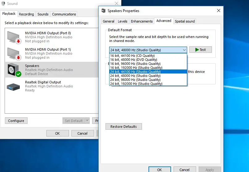 Change speaker sample rate and bit depth  