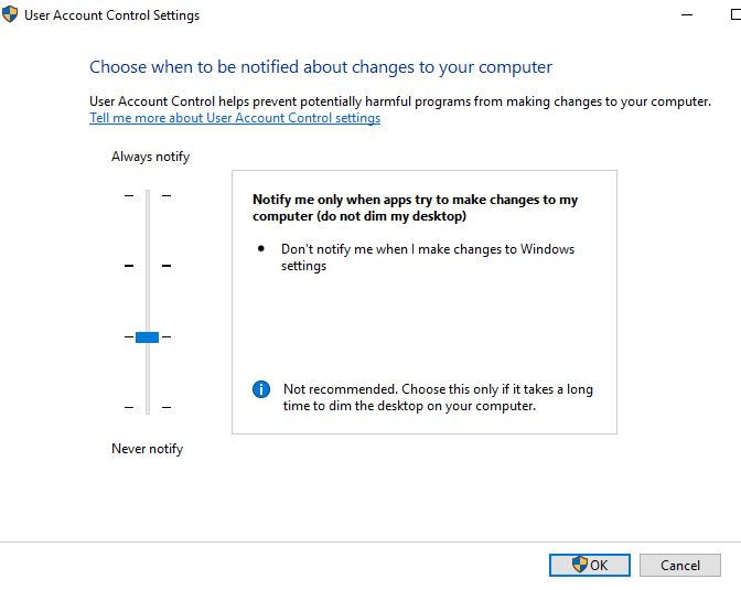 Change UAC setting