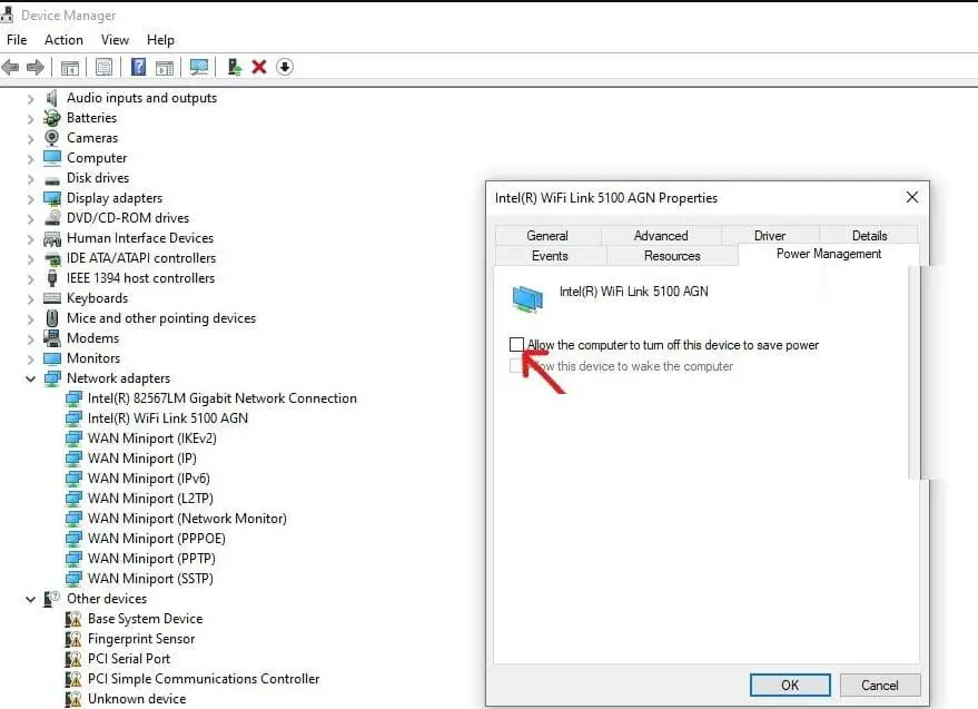 Change Wi-Fi power management setting