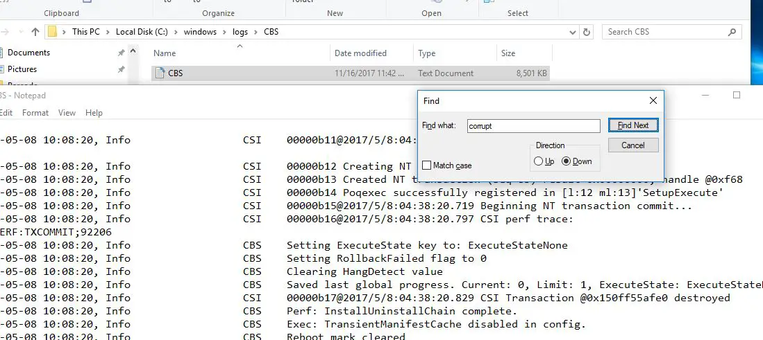 Check cbs.log manually