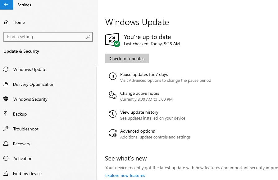 Check for Updates Windows 10