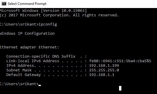 check IP address and Default gateway