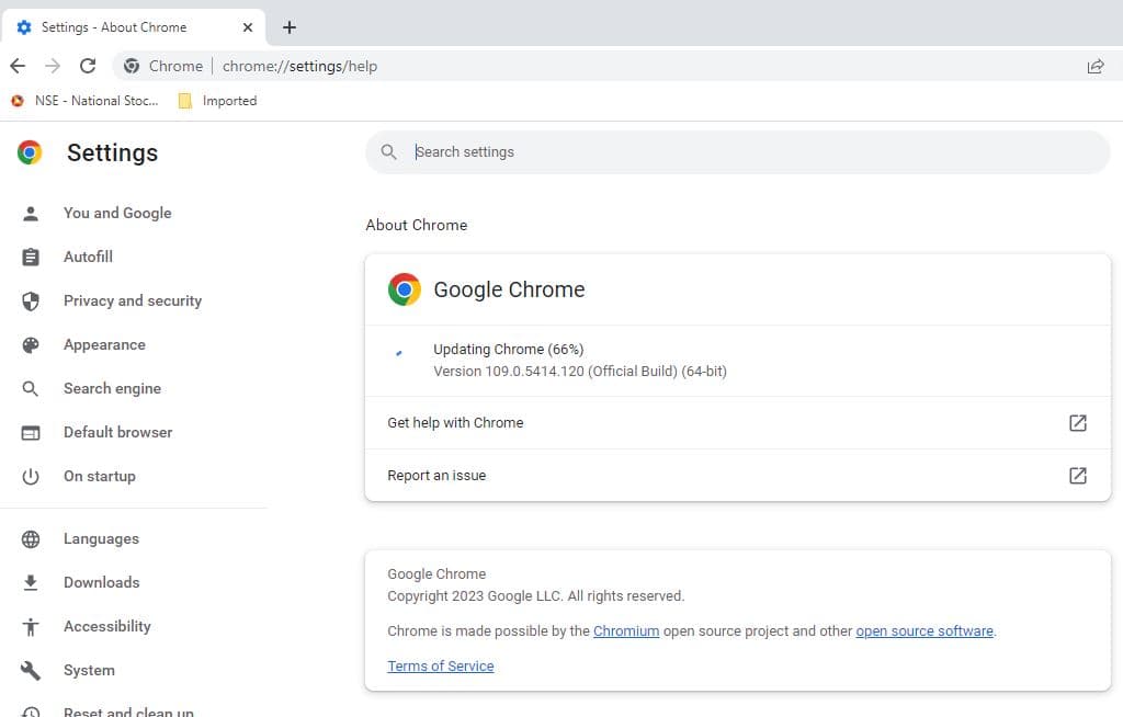 Chrome update 