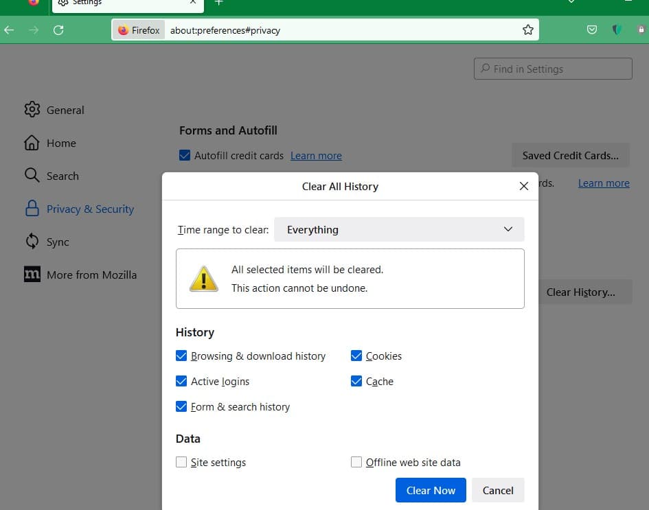 Clear history Firefox