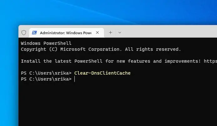 Clear the DNS Cache on windows PowerShell