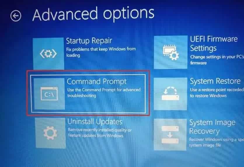 command prompt on advanced options