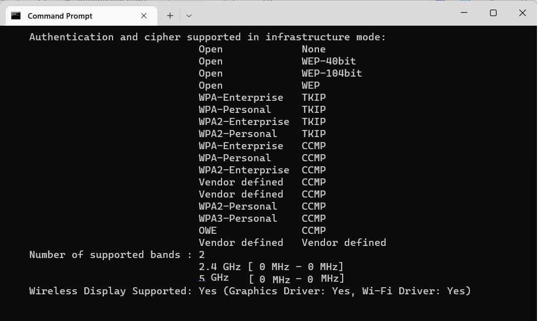 Command to check Wireless Display Supported