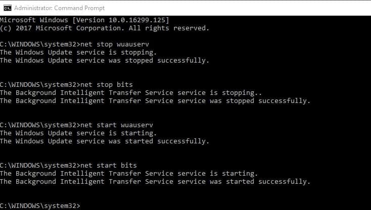 commands to reset windows update components