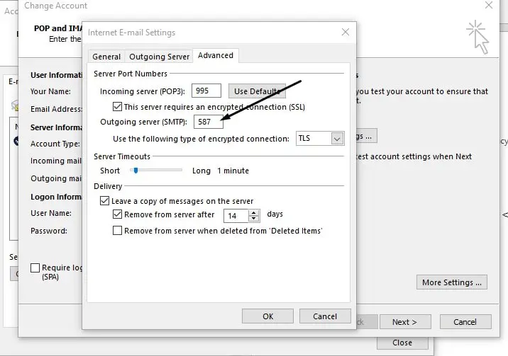 configure port for SMTP server