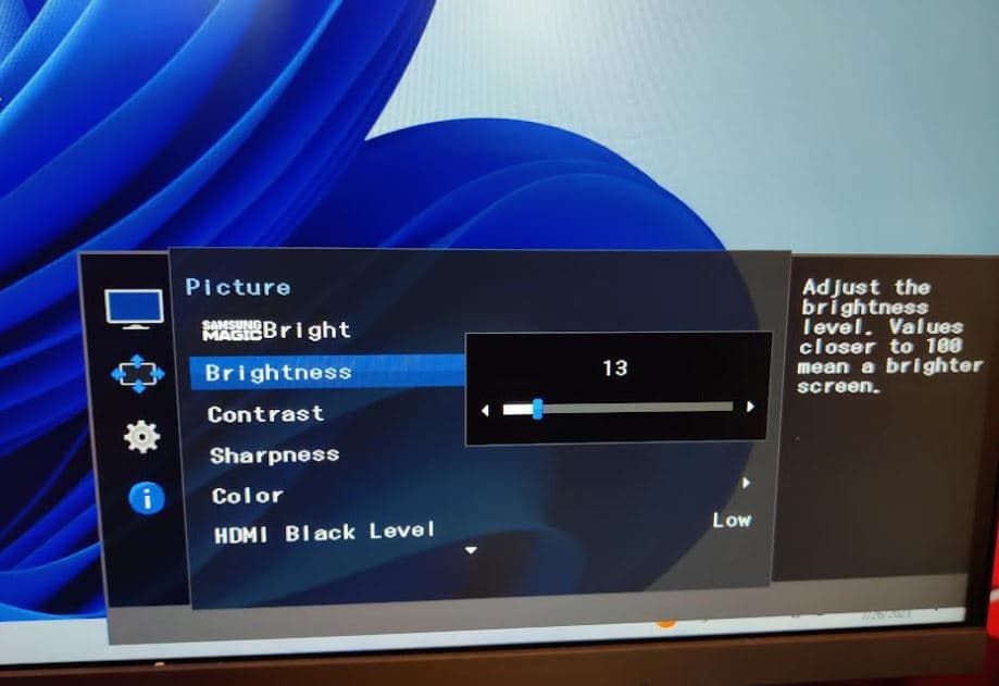 Adjust brightness on monitor