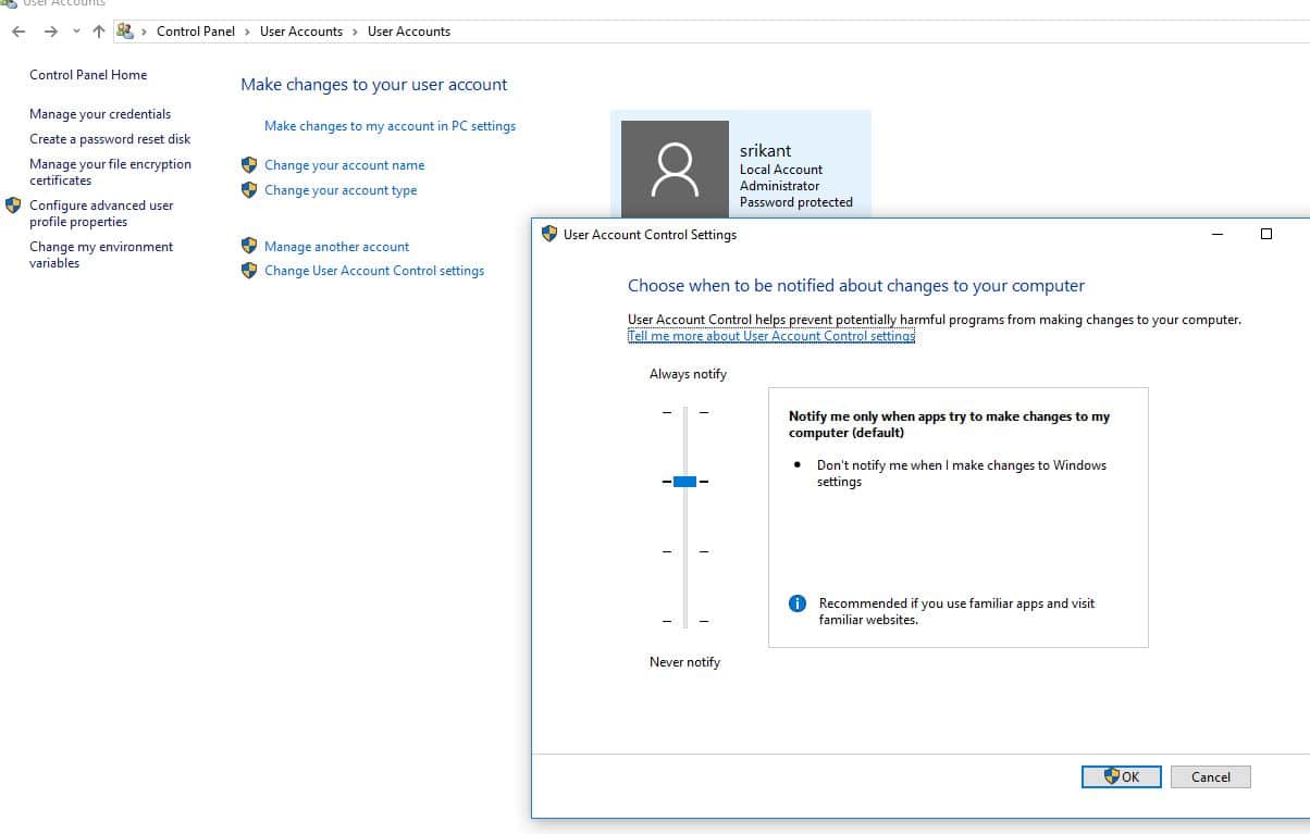 control UAC on Windows 10