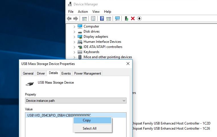 Copy device instance path