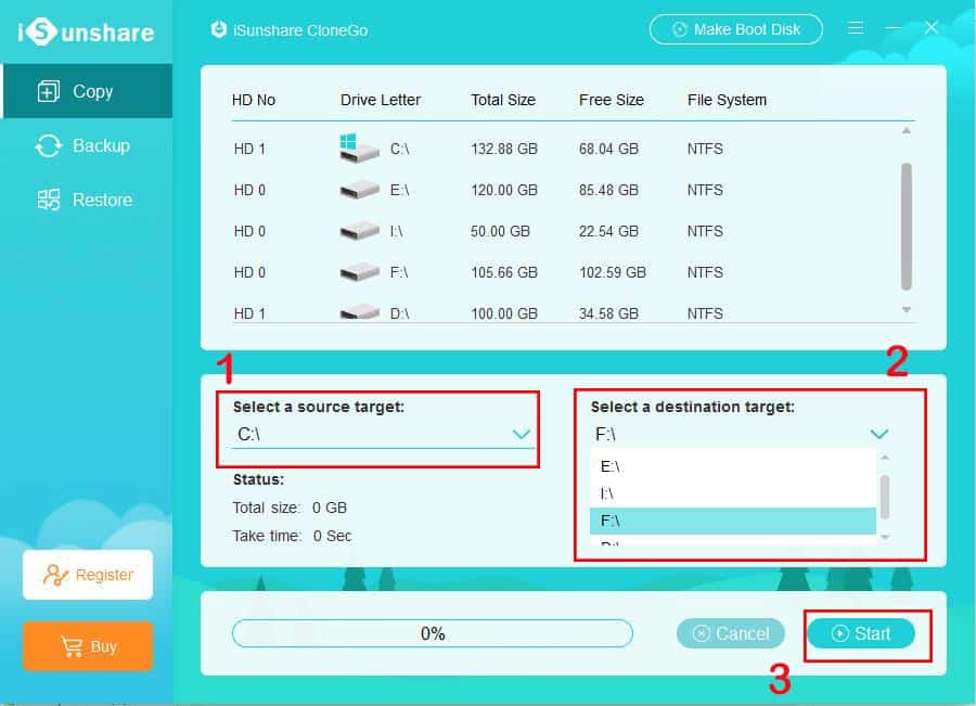 Copy Windows system partition using clonego