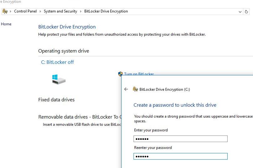 Create A Password for BitLocker