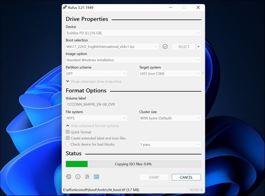 Create bootable USB using Rufus