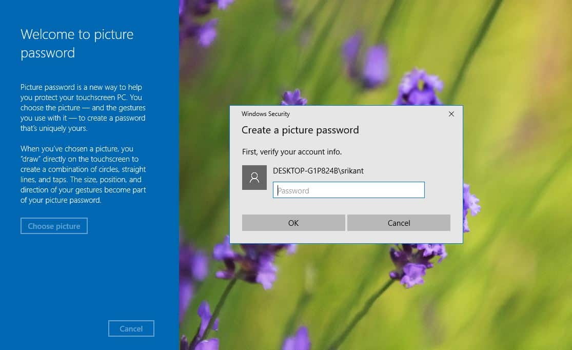 Create picture password