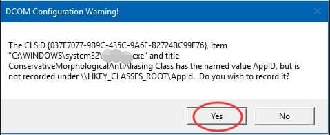 DCOM Configuration warning messages