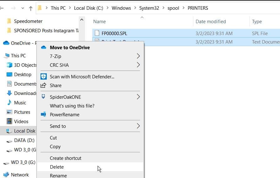 Delete print spooler files windows 11