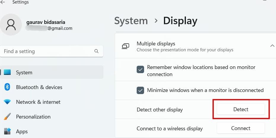 Detect second display