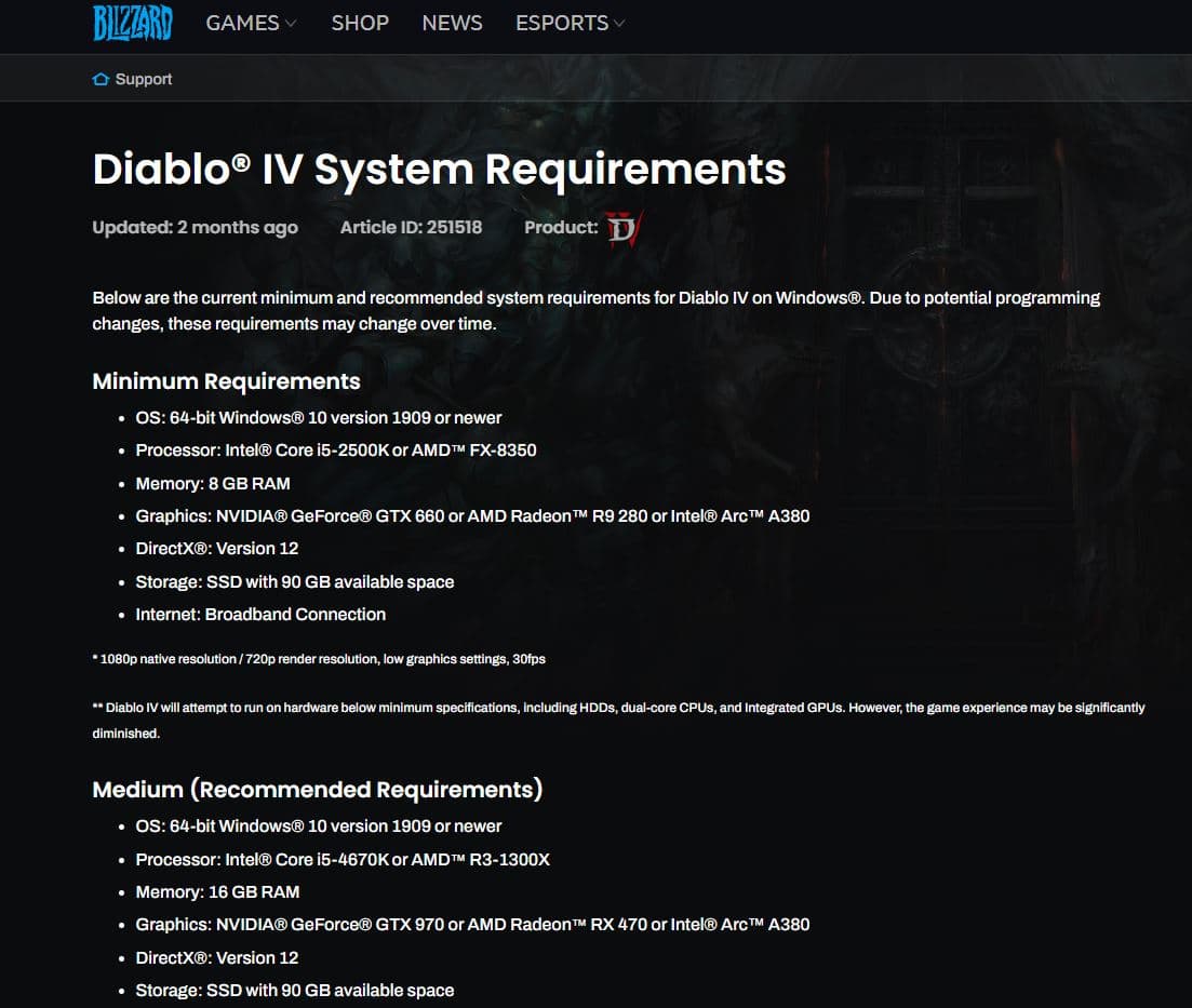 Diablo 4 system requirements