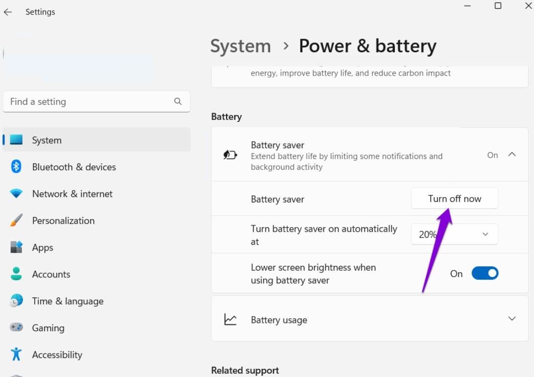 Disable battery saver