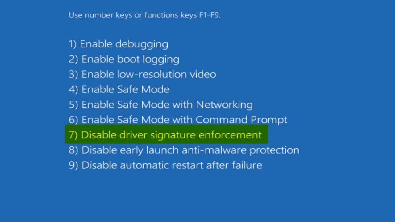 Disable Driver Signature Enforcement