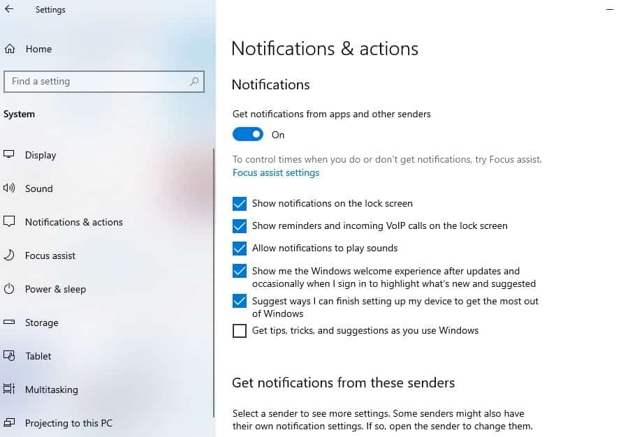 Disable Notifications & actions