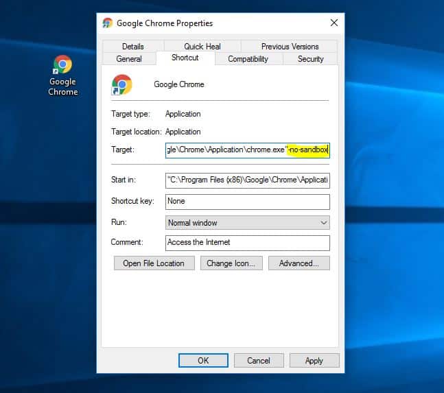 disable sandbox for google chrome