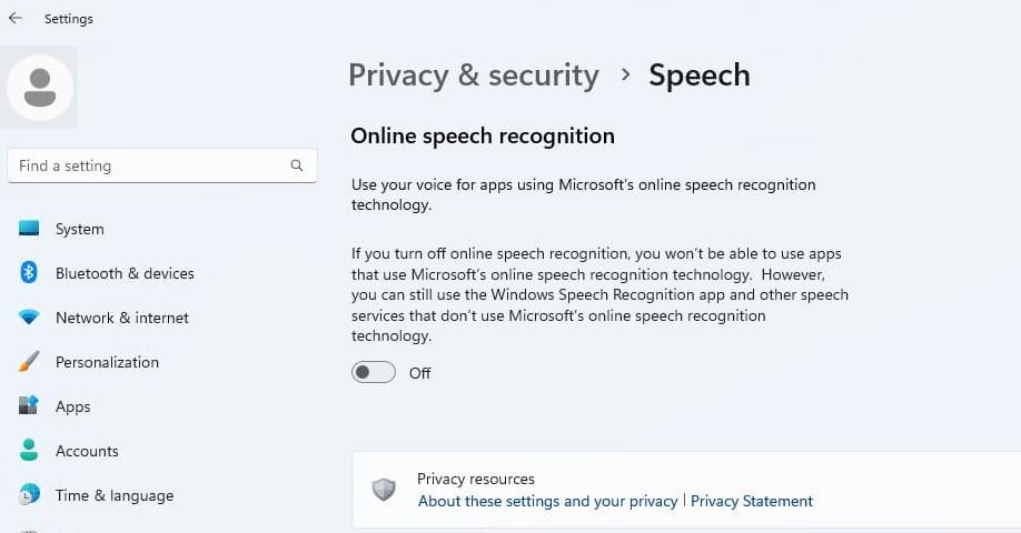 Disable speech recognition