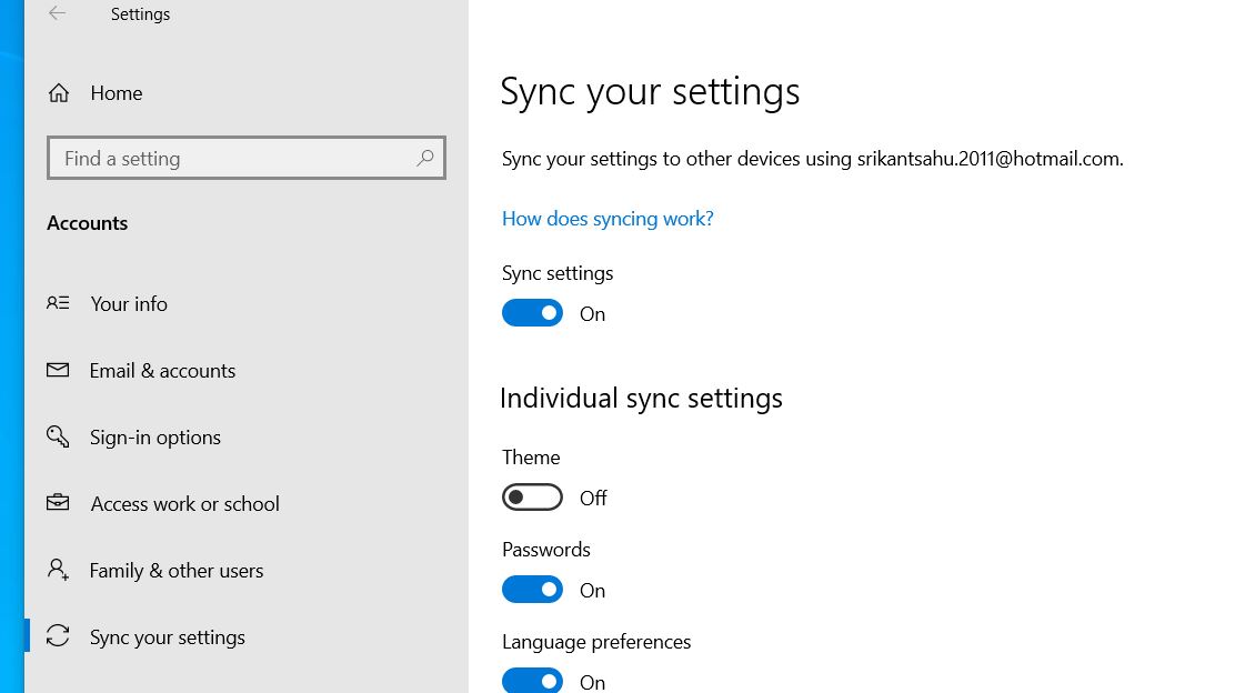 Disable theme sync win10