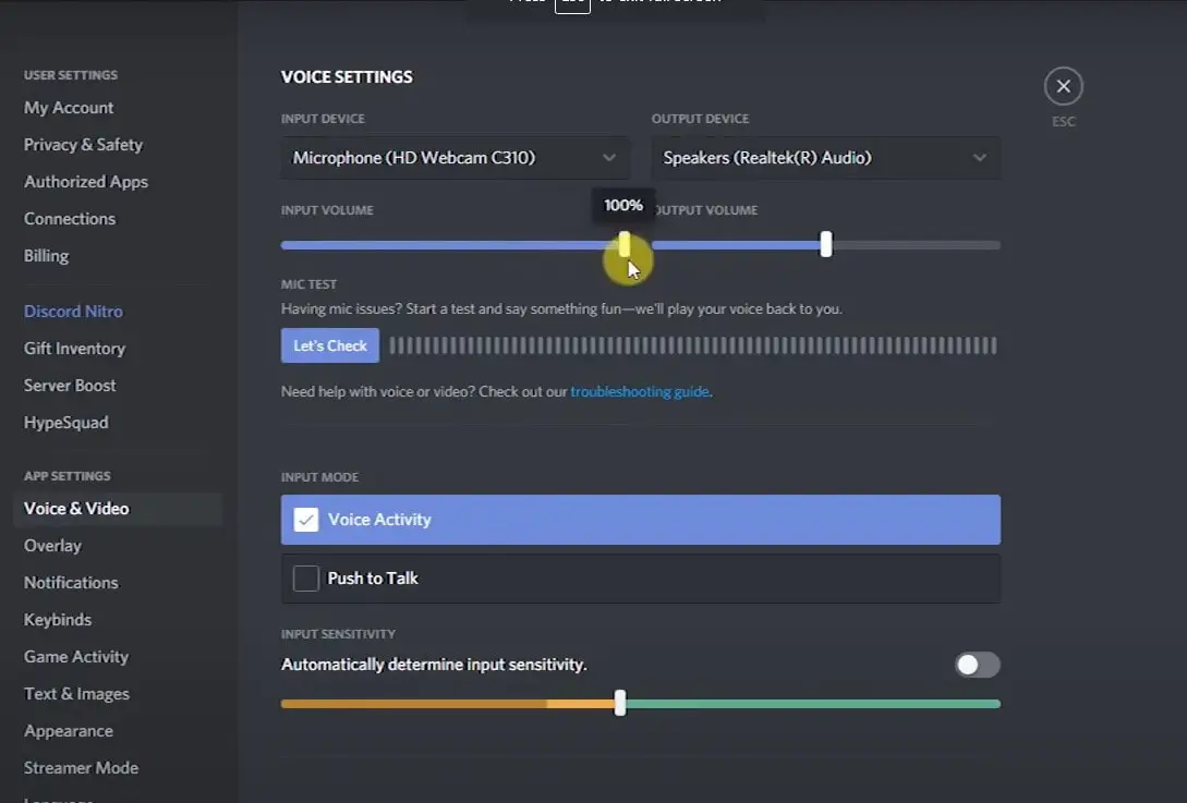 Discord Input volume