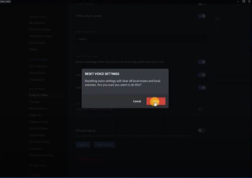 Discord reset voice settings